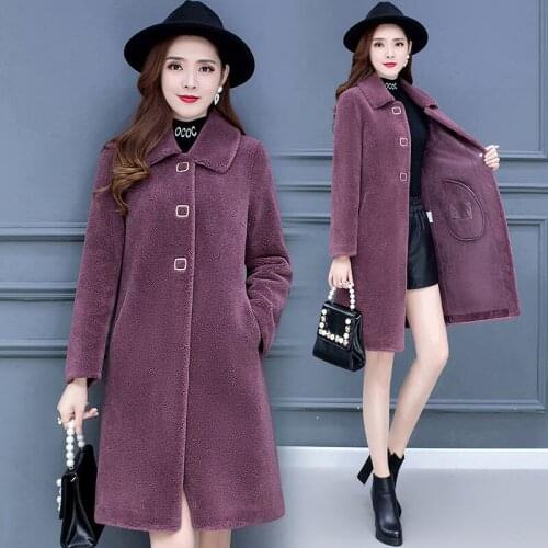 2021 Women Winter Real Lambs Wool Fur Coat Female Sheep Sheared Single Breasted Long Sleeve Jacket Ladies Elegant Outerwear K366