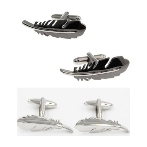 10pairs/lot Copper Feather Cufflinks Silver/Gunblack Double Color Plating Plume Cuff Links Mens Jewelry Fashion Gift Wholesale