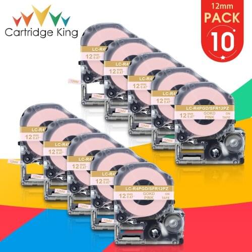 10PK 12mm Satin Ribbon Tape for Epson SFR12PZ LK-4PKK Gold on Pink Label Tape Gift Wrapping Ribbon Tape for LabelWorks LW-400