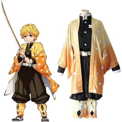 Anime Comic Demon Slayer: Kimetsu no Yaiba Cosplay Costumes Agatsuma Zenitsu Cosplay Costume Men Kimono Cosplay Clothes Uniform