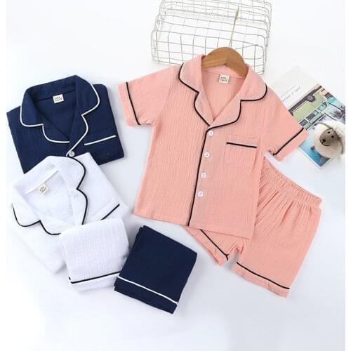 Childrens Pajamas Summer New Cotton and Linen Home Wear Boys and Girls Air Conditioning Short Sleeve Shorts Two-Piece Set