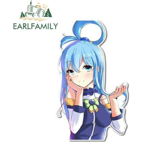 EARLFAMILY 13cm x 7.9cm for Aqua Konosuba Lift Cheek RV Refrigerator Waterproof Cartoon Car Stickers Windows Decal Laptop Anime