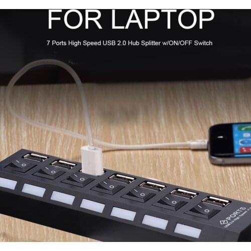 Hot plug USB Hub 7 Ports High Speed USB 2.0 Hub Splitter Adapter with ON/OFF Switch for Laptop For Windows MAC OS/Linux system