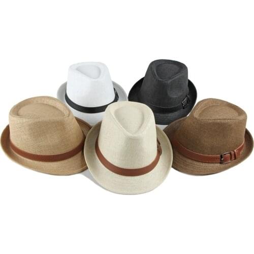Jovivi Spring Summer Hats Sun Protection Panama Straw Fedora Hat Short Brim Beach Sun Cap With Black Belt Hat Men Women Jazz Hat