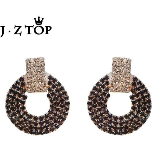 JZTOP Lady Luxury Round Geometry Crystal Stud Earrings Sexy Rhinestone Earrings Jewelry For Women Bohemia Boucle d'oreille Gift