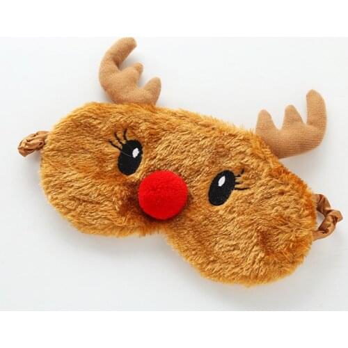 Kawaii Soft Toy Eye Mask Sleeping Mask Plush Eye Shade Cover 3D Cartoon Deer Eyeshade Relax Mask For Christmas Gifts