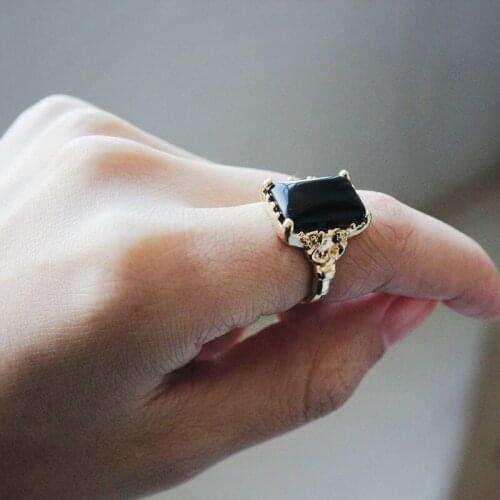 1pc Big Black Square Stone Ring Artificial Stone Rings Punk Style Size 6.5 For Men Women Geeks Jewelry Free Shipping