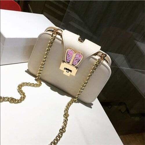 Korean Style Fashion Rabbit Ears Sculpt Oblique Span Bag Chain Flap Bag Female Single Shoulder Casual Bag 3 Compartments