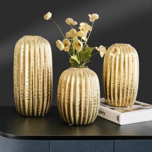 Creative Ceramic Golden Vase Decoration Light Luxury Porch Soft Decoration Living Room Bedroom Decoration Cabinet Flower