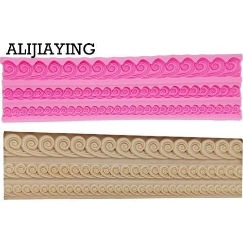 M1301 Strip lace Wave pattern Sea water spray Border Embosser Mold cake decoration tool Silicone Fondant Sugar Craft Molds