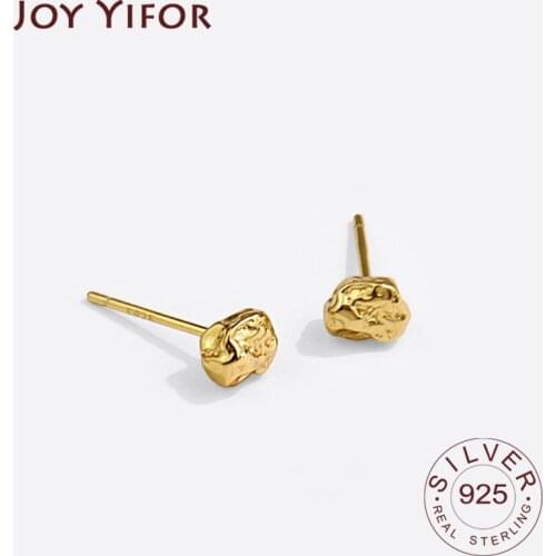 Minimalist 925 Sterling Silver Stud Earrings Stone Vintage Geometric Ellipse Handmade Earrings Party Accessories Jewelry Gift