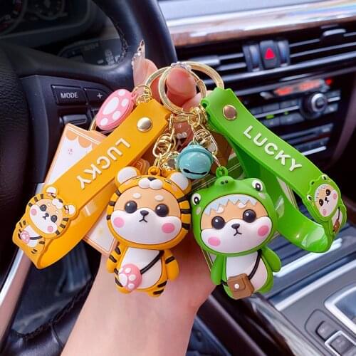 Fashion Punk Dog Keychain Headgear Shiba Inu Dog Toys Keychains for Women Bag Pendant Jewelry Trinket Mens Car Key Ring Gifts