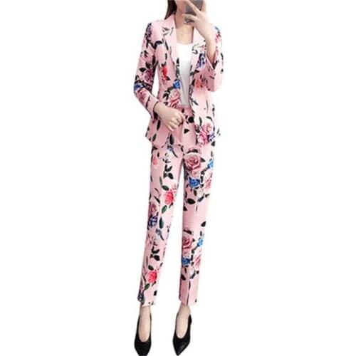 Fashion suit suit female New Korean temperament Slim print small suit + pants two-piece female professional dress suit women