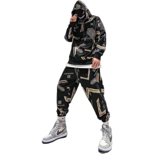 2021 Spring Autumn Men Tracksuit Cotton Hoodie+Pant 2 Pcs Set Casual Loose Hip Hop Fashion Chic Streetwear