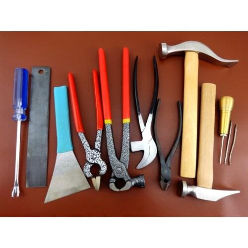 10pcs Leather Craft Cobbler Shoemaker Multi Cutter Knife Hammer Pliers Awl Tool Set - Punch Chisel Needle Edger Creaser Groover