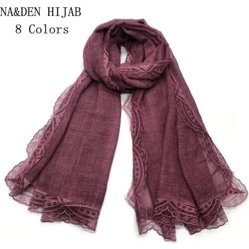 2019 New Lace hijab scarf Solid scarves shawls fringe brand luxury muslim hijabs vintage muffler foulard 8 colors Christmas lot