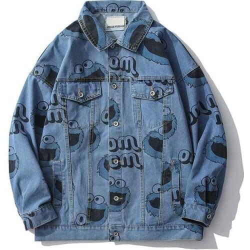 2021 The New Sell Well Hong Kong Style Retro Cartoon Print Denim Jacket Spring Autumn Fried Street Necessary Womens Clothing