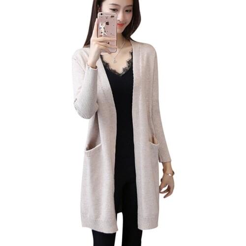 2021 New Autumn Winter Sweaters Cardigans For Women Cashmere Twist Knitwear With Pockets Fashion Solid Slim Female Long Cardigan
