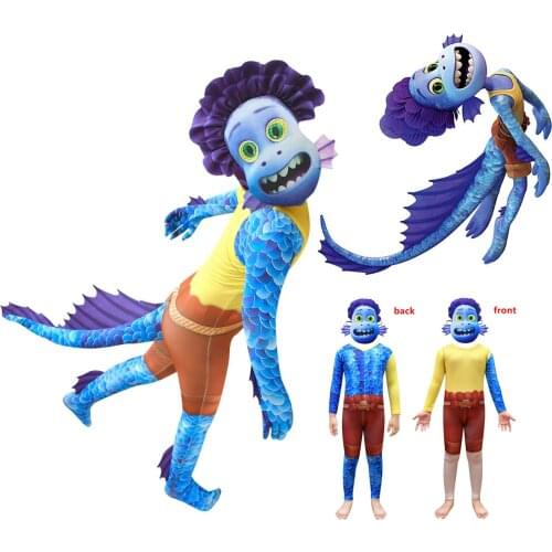 New Pixar Luca Alberto Sea Monster Cartoon Cosplay Anime Fish Monster Suit Childrens Fancy Costume Christma Halloween Jumpsuit