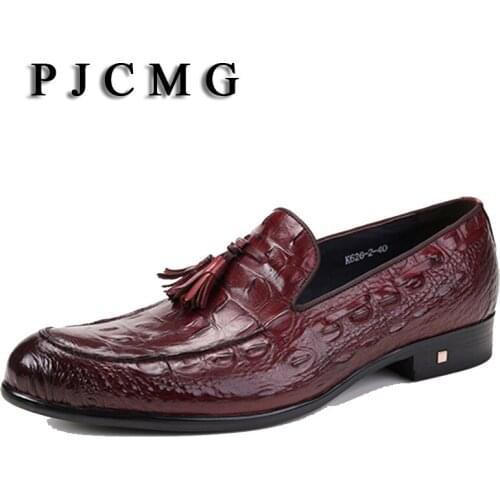PJCMG Fashion Comfortable High Quality Spring/Autumn Slip-On Pointed Toe Genuine Leather Flat Man Dress Shoes With Tassel