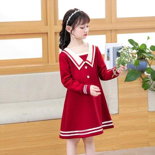 Girls College Style Dress 2021 Autumn New 3-12 Y Kids Long-Sleeved Navy Collar Princess Dress Childrens First Communion Costume