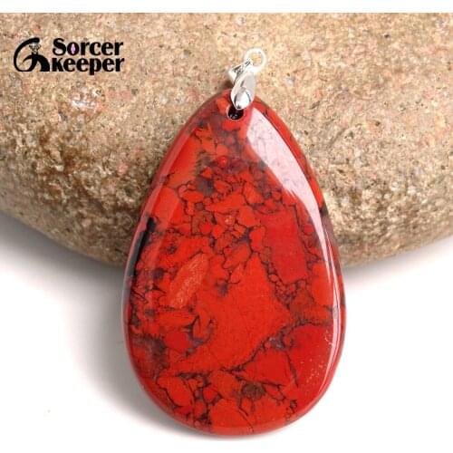 Natural Gem Stone Bloodstone Pendant Fit DIY Necklace Water Drop Slide Healing Crystals Beads for Women Men Jewelry Making BC212