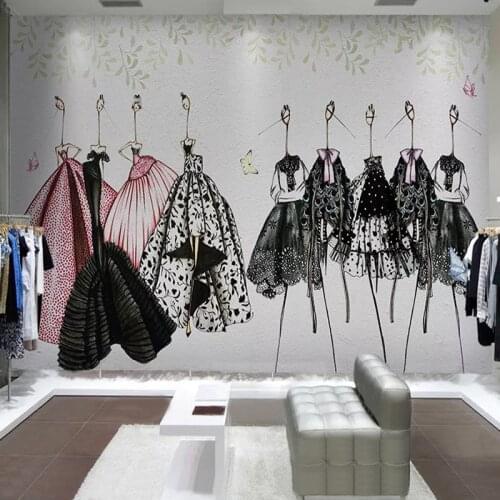 Custom 3D Photo Wallpaper Hand Painted Abstract Clothing Skirt Clothing Store Shopping Mall Tooling Background Mural Paintings