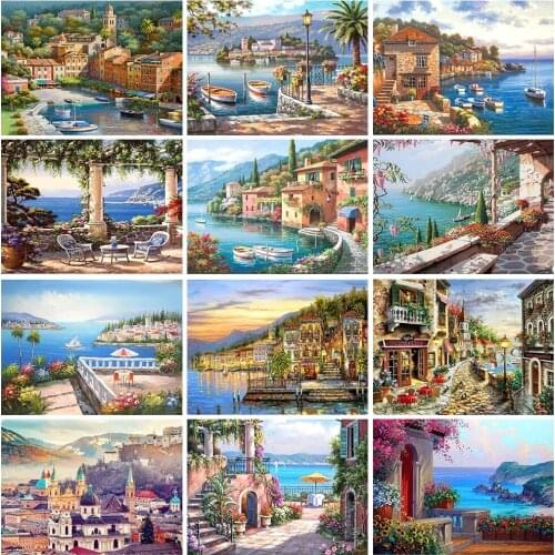 Paint By Numbers For Adults Children DIY HandPainted Oil Painting Town Landscape Picture Paint Home Decoration