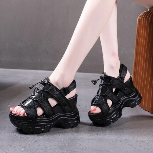 Slope heel casual sports sandals women summer new style wild thick bottom mesh fish mouth sandals super high heel X809