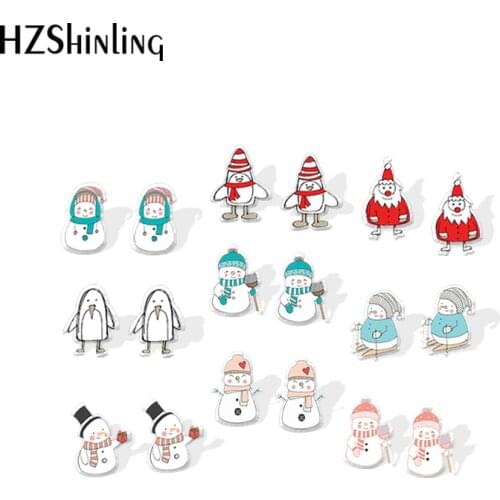 2020 New Cute Snowman Stud Earring Penguin Acrylic Earrings Resin Epoxy Winter Jewelry Earring