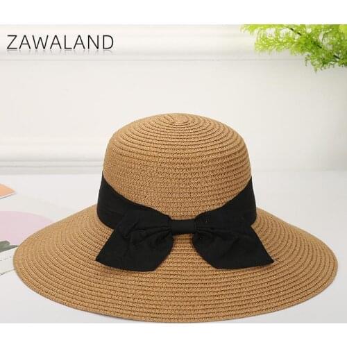 Zawaland New Summer Wide Brim Sun Hats Women Bow Solid Color Straw Hats Foldable Seaside Beach Hat Female Outdoor Casual Caps