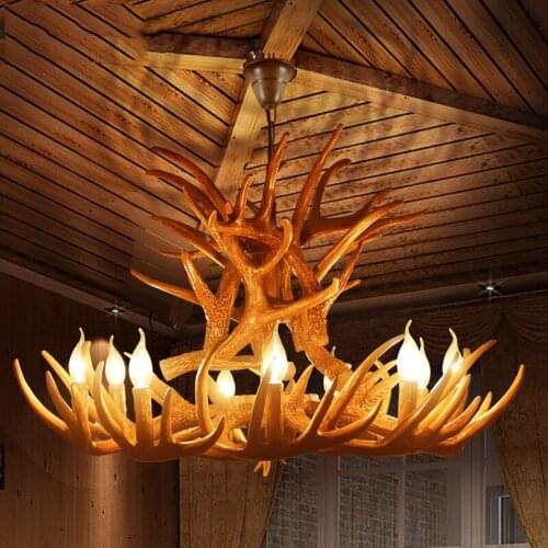 Modern Resin LED Chandeliers Ceiling Industrial Indoor Chandelier Lighting Retro Deer Antler Decor Hanglamp Kitchen Fixtures