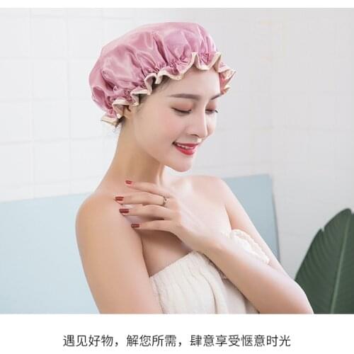 Thick 1Pcs Waterproof Bath Hat Double Layer Shower Hair Cover Women Supplies Shower Cap Bathroom Accessories