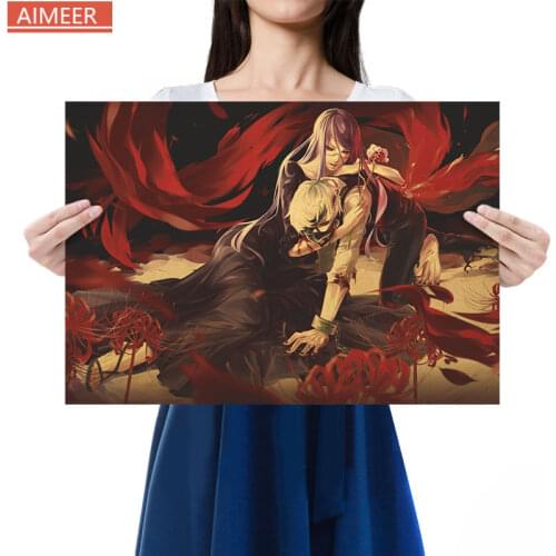 Vintage Anime Tokyo Ghoul F Style Cartoon Character Pictorial Kraft Paper Retro Comic Poster Cafe Decoration Painting