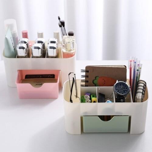 Cosmetic Storage Box Desktop Cosmetic Brush Storage Box With Drawer Cosmetics Pen Desk Storage Box Plastic Stand Storage Box