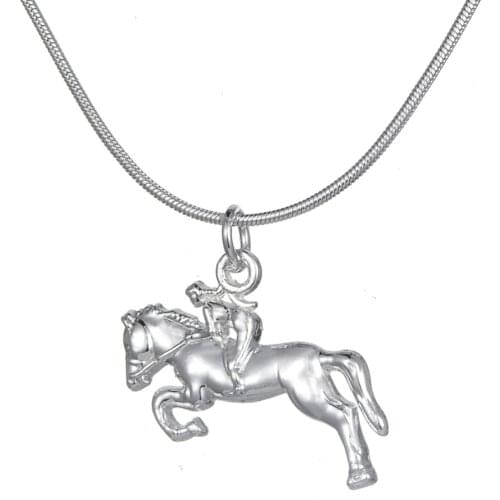 My shape Equestrian Jewelry Silver Plated Horse Racing Jockey PendantNecklace Jewelry Gift for Cowgirl and Horse Lovers