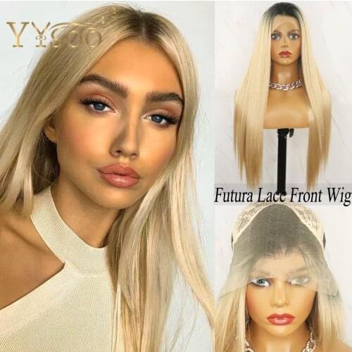 YYsoo Long 13x4 Ombre Synthetic Hair Lace Front Wigs For Women 1B/103Color Futura Japan Heat Resistant Fiber Silky Straight Wig