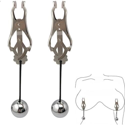 Slave torture play heavy beads Nipple Clamps clips breast Bondage Restraints metal steel labia Fetish BDSM sex toy women