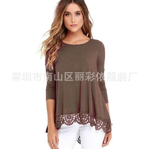 Womens Long Sleeves Buttoned T-shirt Top Blouse Lace Shirts