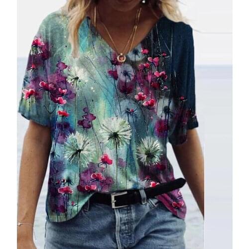 Womens T-shirts Plus Size 5XL Short Sleeve Camisetas Verano Mujer 3D Scenic Flowers Printed Shirts Summer O-Neck Tops Tee Blouse