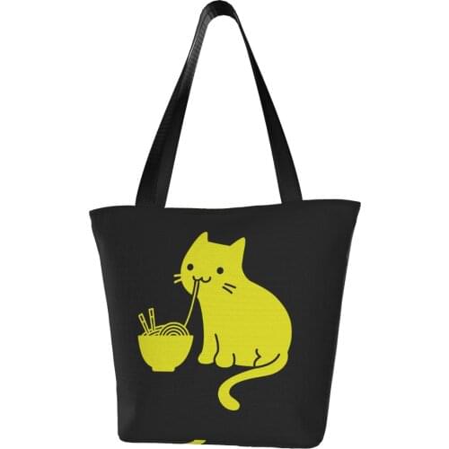 Cat Eating Ramen Polyester outdoor girl handbag, woman shopping bag, shoulder bag, canvas bag, gift bag