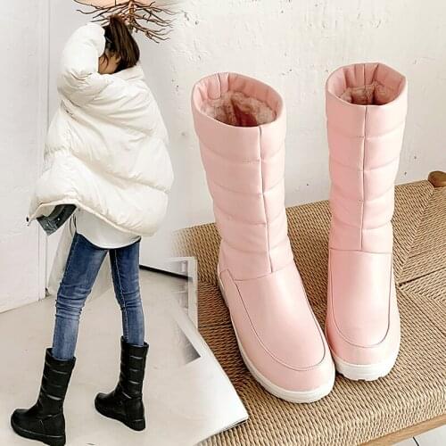Winter Warm Plush Knee High Boots Women comfy Flat Heel Snow Boots Slip On Platform Woman Long Boots Shoes Black Pink White 2019