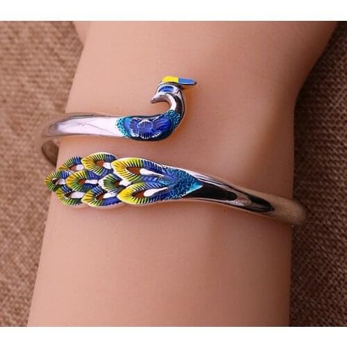 Sterling silver Phoenix peacock shape bracelets for women 6 CM Resizable silver bracelets & bangles jewelry