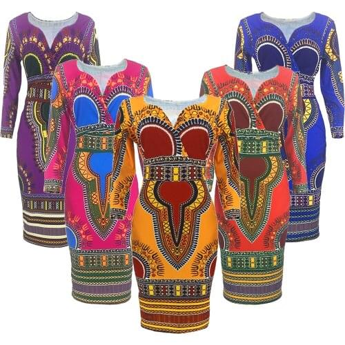 Sexy Dress Casual Robe Party Plus Size 3XL African Dresses For Women Dashiki Print Tribal Ethnic Fashion V-neck Ladies Clothes