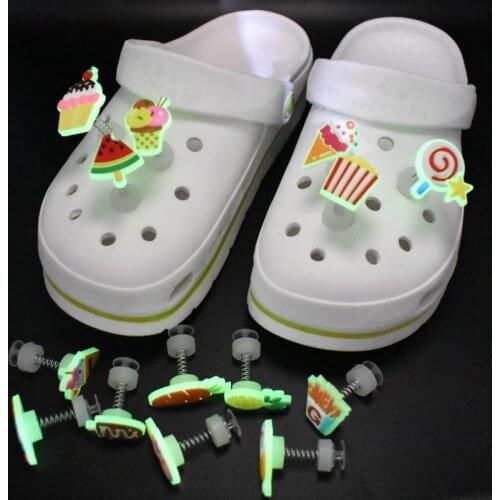 10 pcs Fruits Snack Cute Toys Springing Sandal Ornaments Night Light Glint Shaking Shoes Accessories