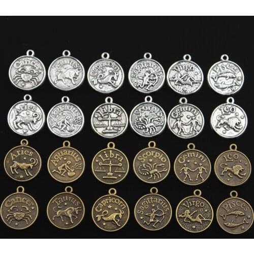 10pcs Charms Zodiac Aries Capricron Aquarius Cancer Leo Libra Taurus 20x17mm Bronze Silver Color Pendants Jewelry DIY Making