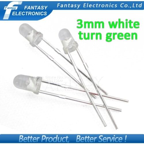 100pcs Green light-emitting diodes White turn Green 3mm led