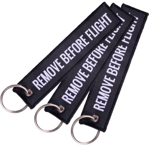 3Pcs Unisex Remove Before Flight Tags Keychain Keyring Rectangle Polyester Embroidery Message Multicolor 13*3CM Fashion