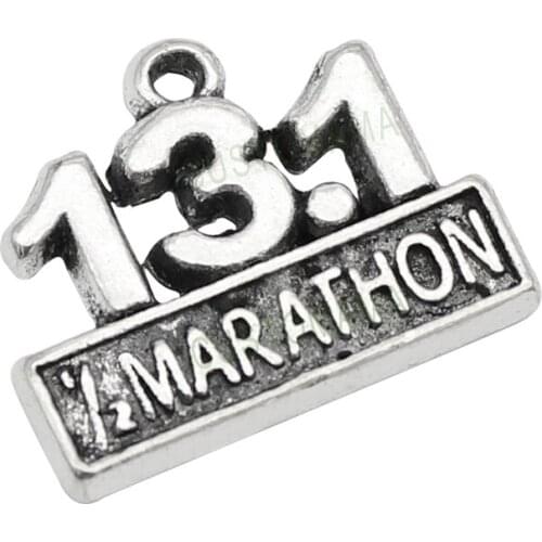 40pcs-Antique Silver 13.1 Miles Fitness Marathon Charms Pendant 19x15mm