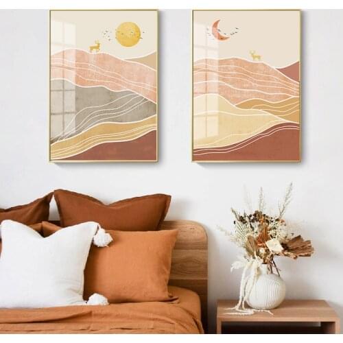 Canvas Art Painting Print Nordic Minimalist Abstract Wall Art Picture Living Room Decor Sun Moon Elk Alpine Landscape Poster